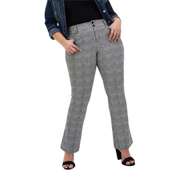 Torrid Pants Ponte Stretch Mid Rise Bootcut Black Plaid Women Plus Size 26T Tall - Picture 1 of 11